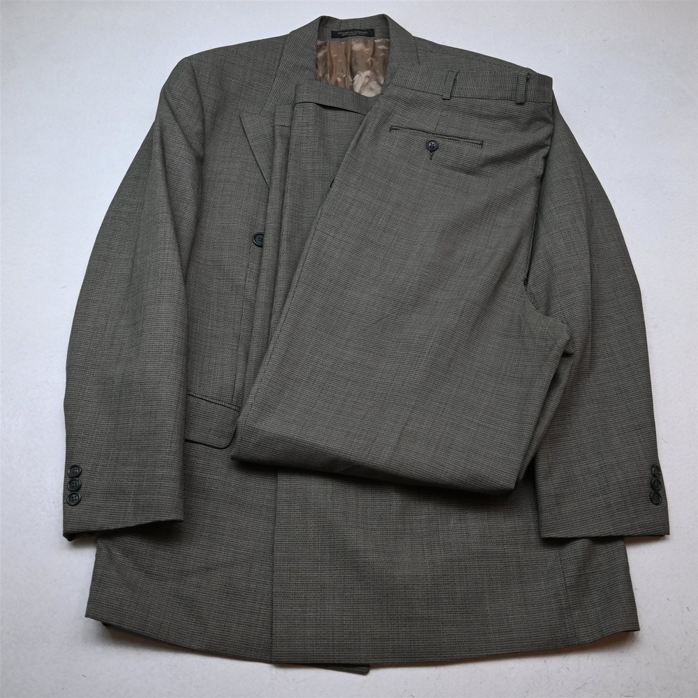 Vtg Mens Double Breasted 42R 36x34 Green Basketweave 100% Wool Jacket Pants Suit